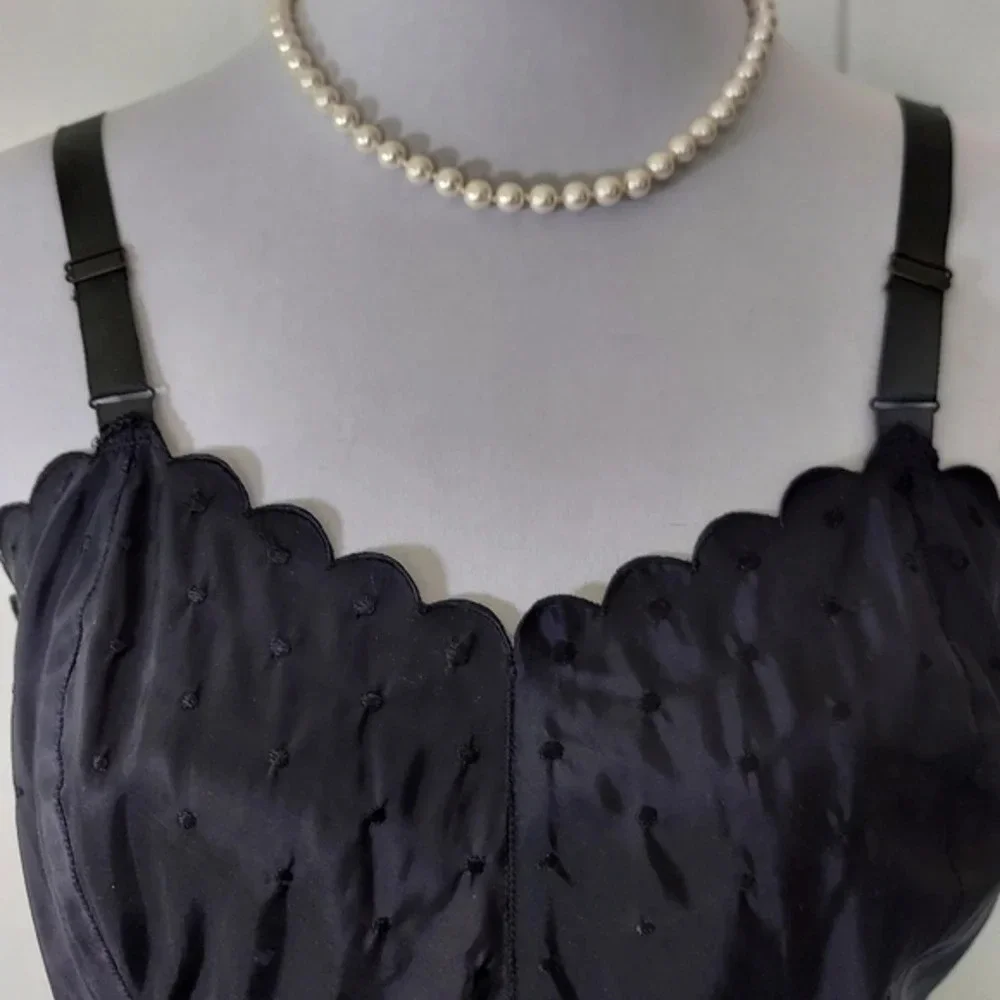Vintage Black Barbizon Candie Tafredda Scalloped Edges Sexy Unique‎ Slip Dress - Picture 11 of 16